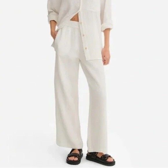 MATE The Label Organic Cotton Gauze Straight Leg Pant WHITE SZ S NWT $128 - Picture 1 of 6